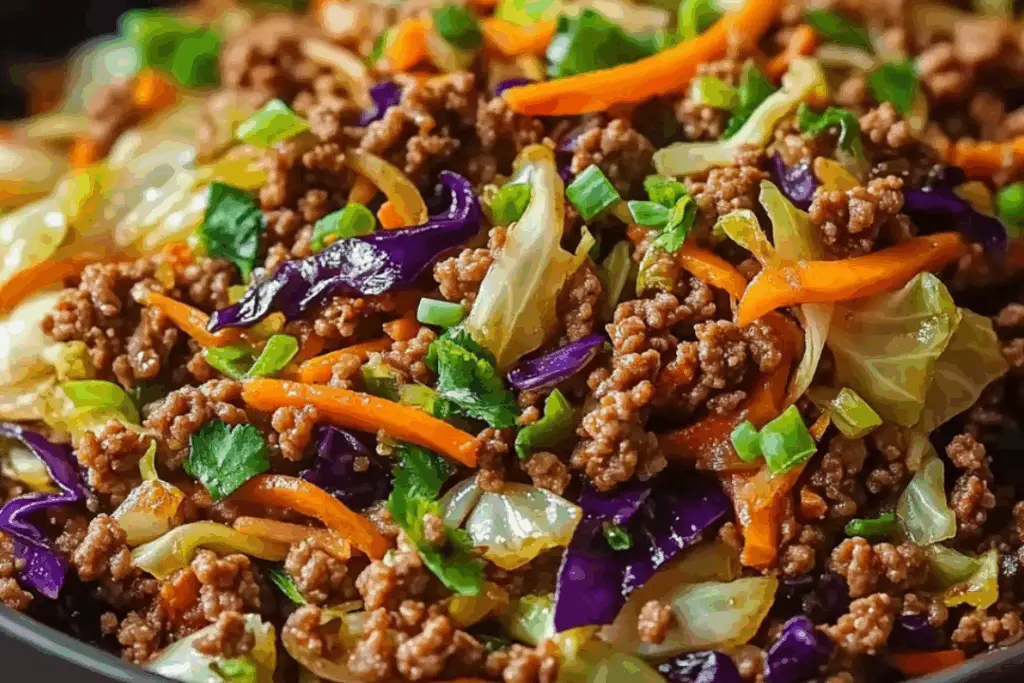 Healthy Chinese Ground Beef & Cabbage Stir Fry