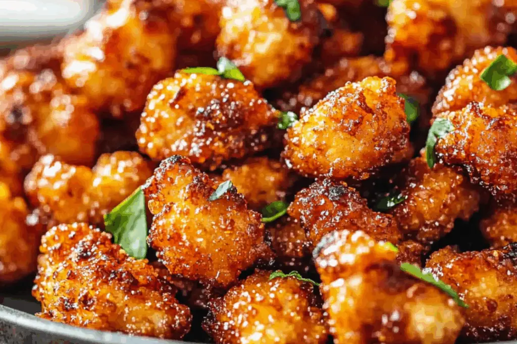 Sweet and Spicy Baked Popcorn Chicken