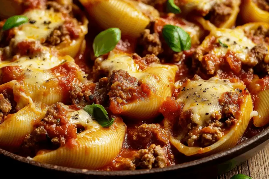 Beef and Ricotta-Stuffed Shells in Creamy Sauc