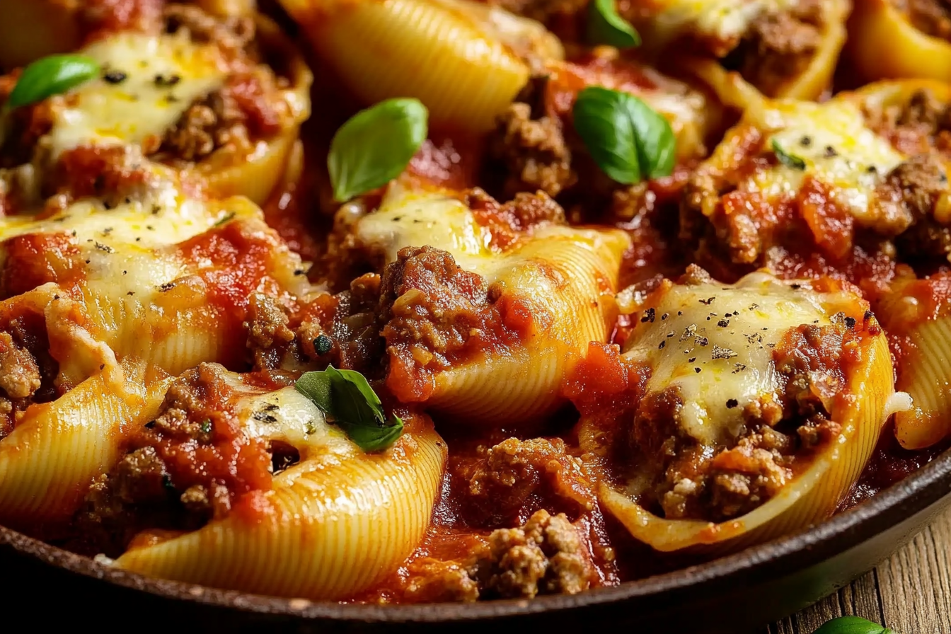 Beef and Ricotta-Stuffed Shells in Creamy Sauc