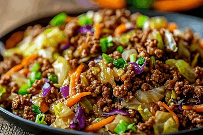 Healthy Chinese Ground Beef & Cabbage Stir Fry