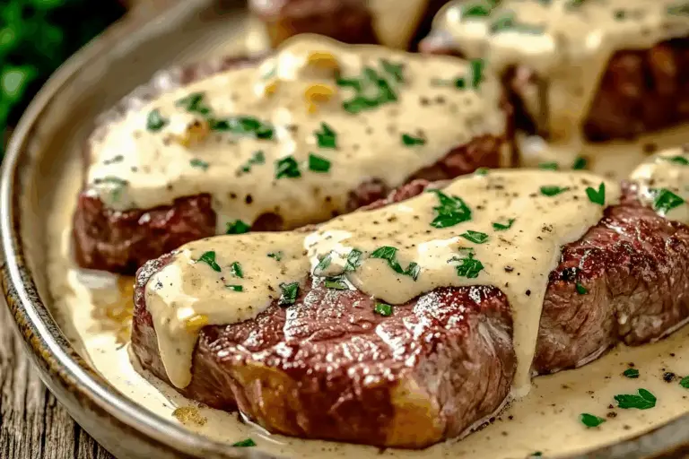 Juicy Steak with Creamy Garlic Sauce