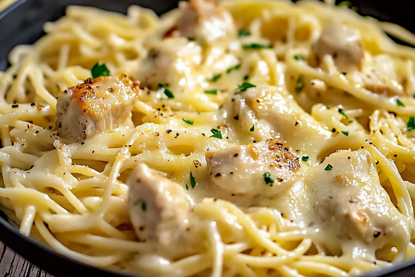 Cheesy Garlic Parmesan Chicken Spaghetti