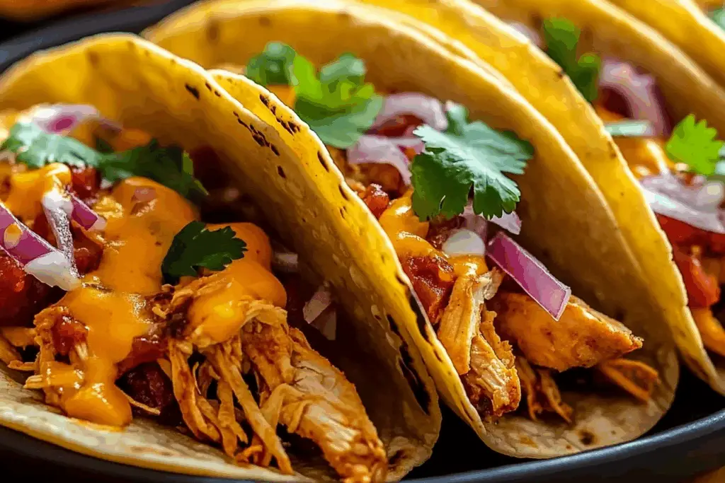 Cheesy Pulled Chicken Tacos