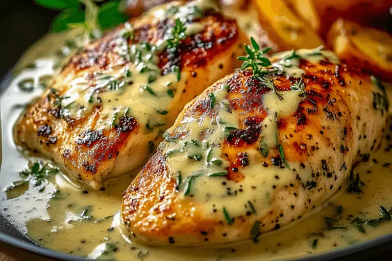 Chicken with Creamy Mustard Asiago Sauce