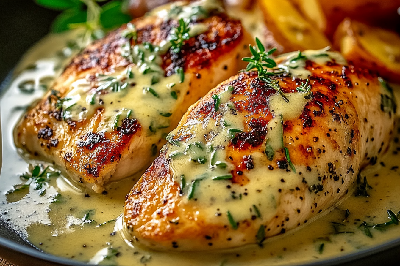 Chicken with Creamy Mustard Asiago Sauce