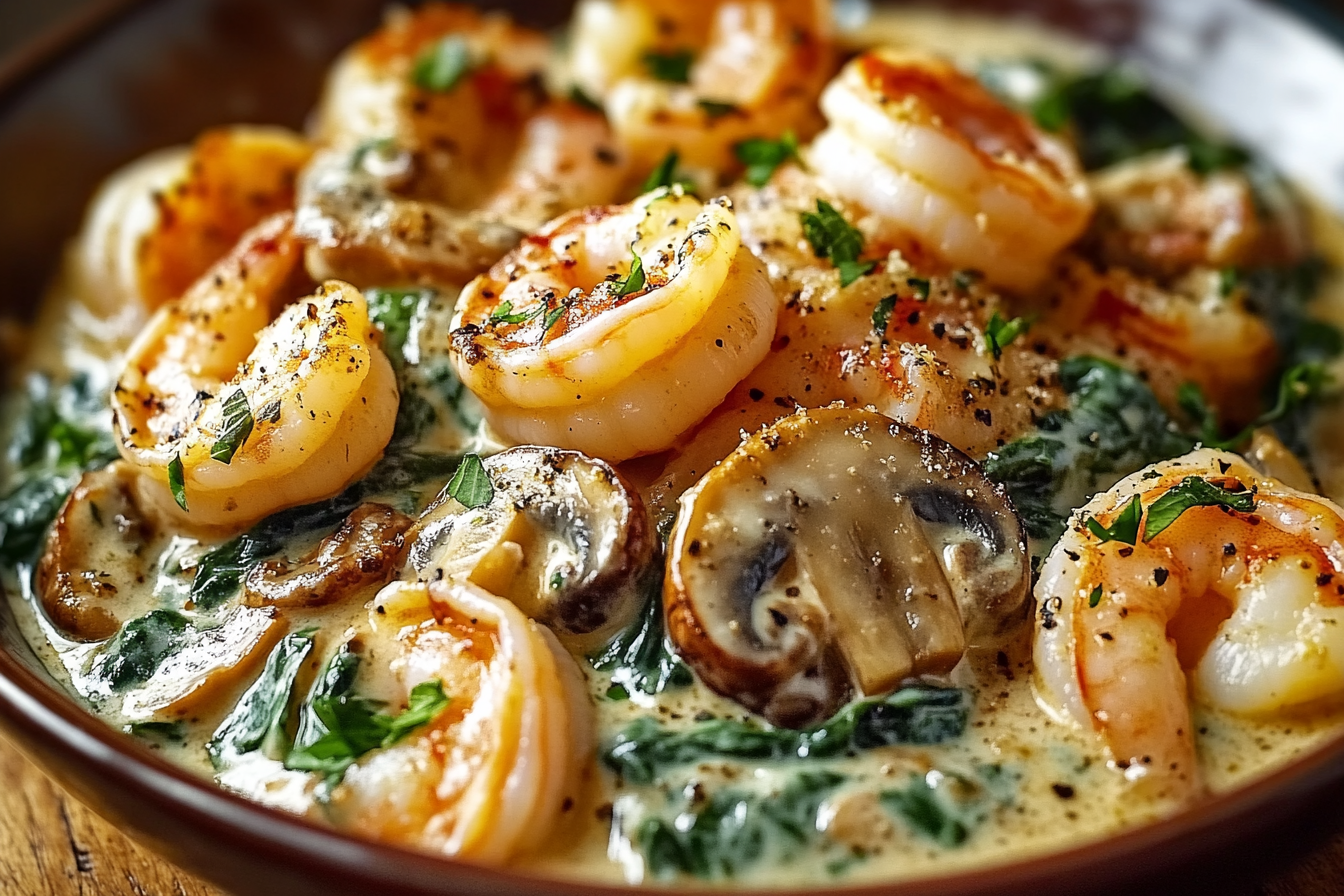 Creamy Spinach Mushroom Shrimp Shells