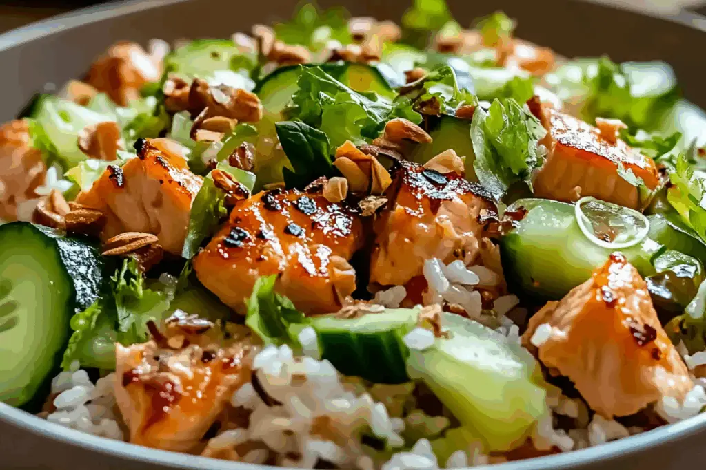 Crispy Rice Salmon Cucumber Salad