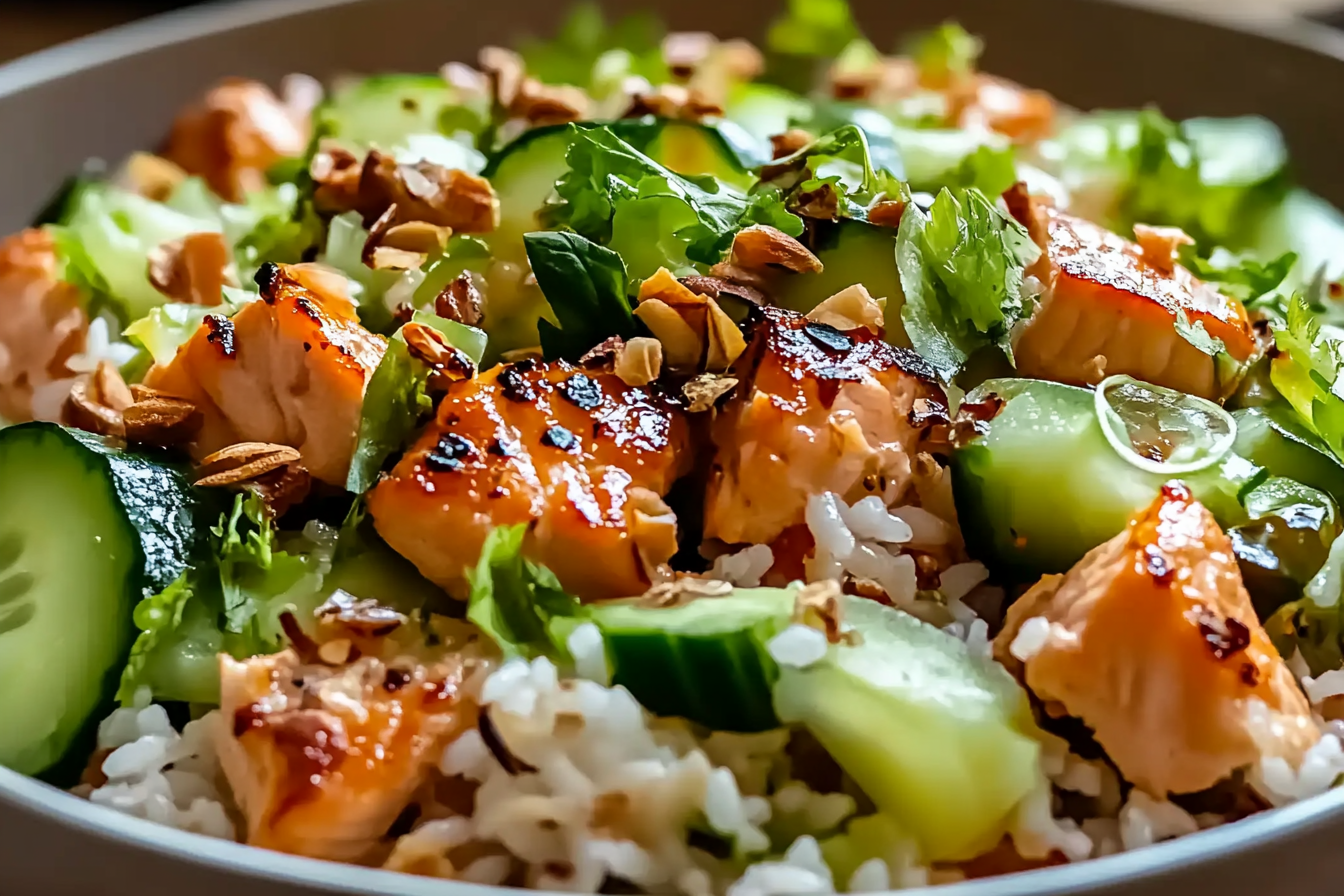 Crispy Rice Salmon Cucumber Salad