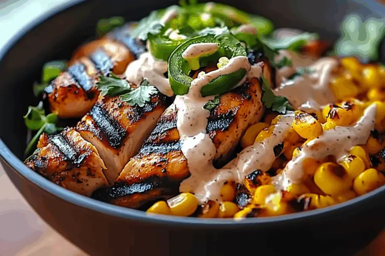 Grilled Chicken Bowl with Corn, Jalapeños & Creamy Sauce