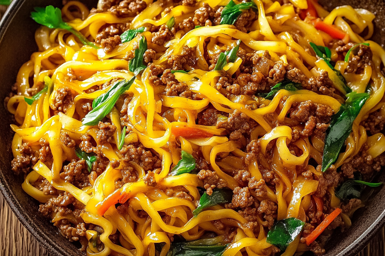 mangolian ground beef noodles