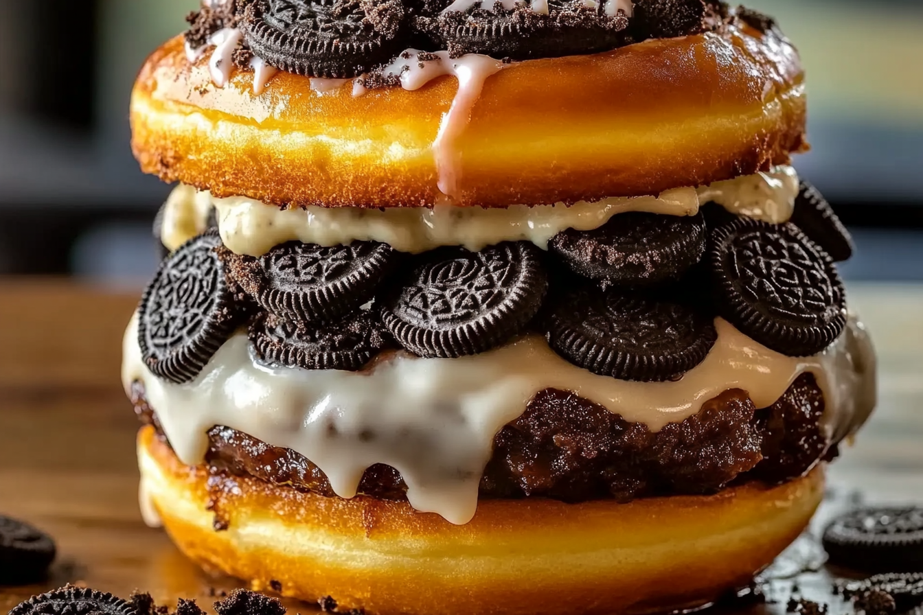 Oreo Cheesecake Stuffed Donut Burger