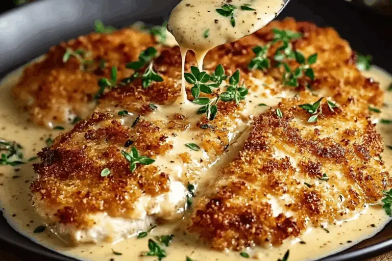 Parmesan Crusted Chicken with Creamy Garlic Sauce