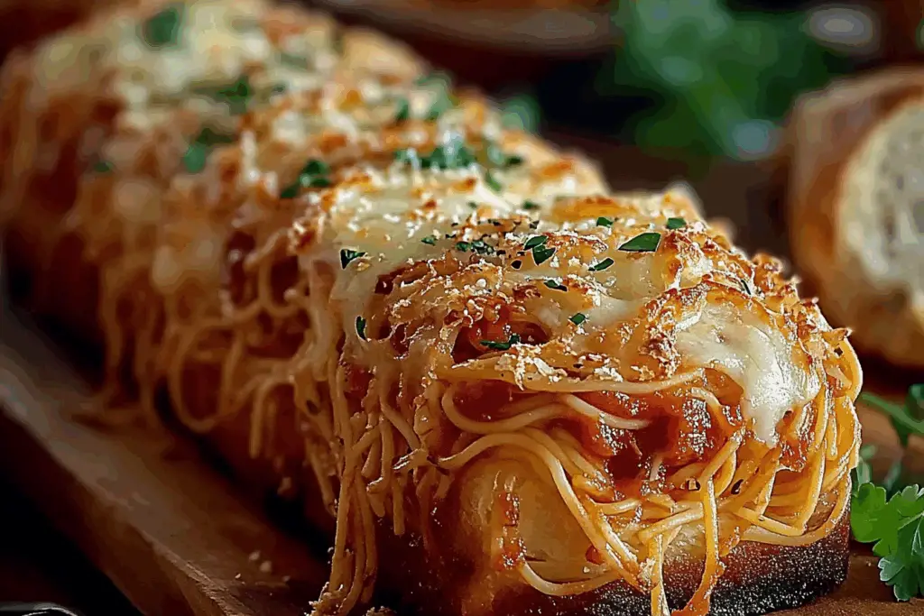 Spaghetti Stuffed Garlic Bread