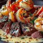 Spicy Shrimp & Steak in Creamy Alfredo Sauce