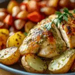 Tuscan Garlic Chicken with Crispy Potatoes & Creamy Roasted Red Pepper Pesto Alfredo