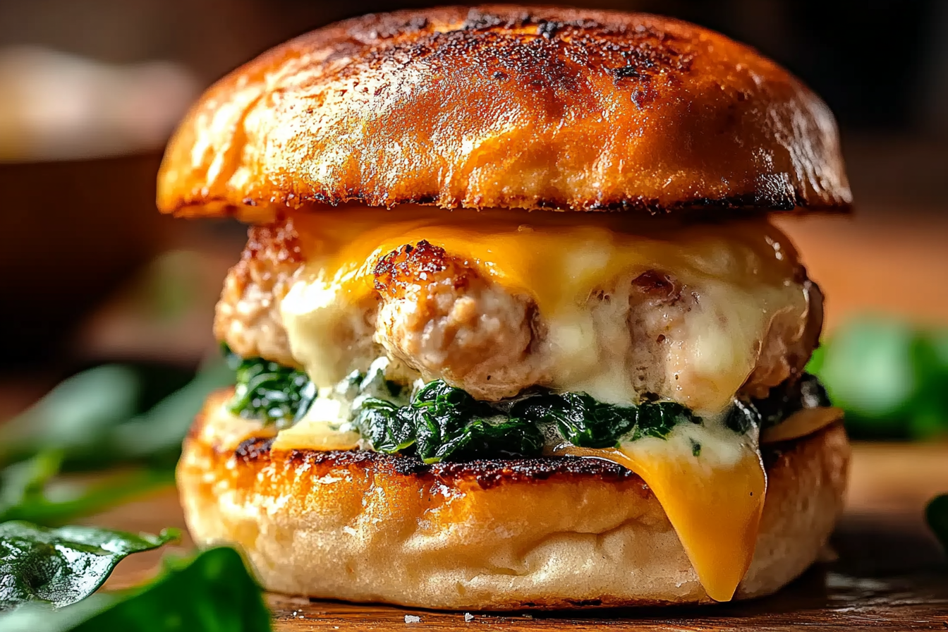 White Cheddar and Spinach Chicken Burgers