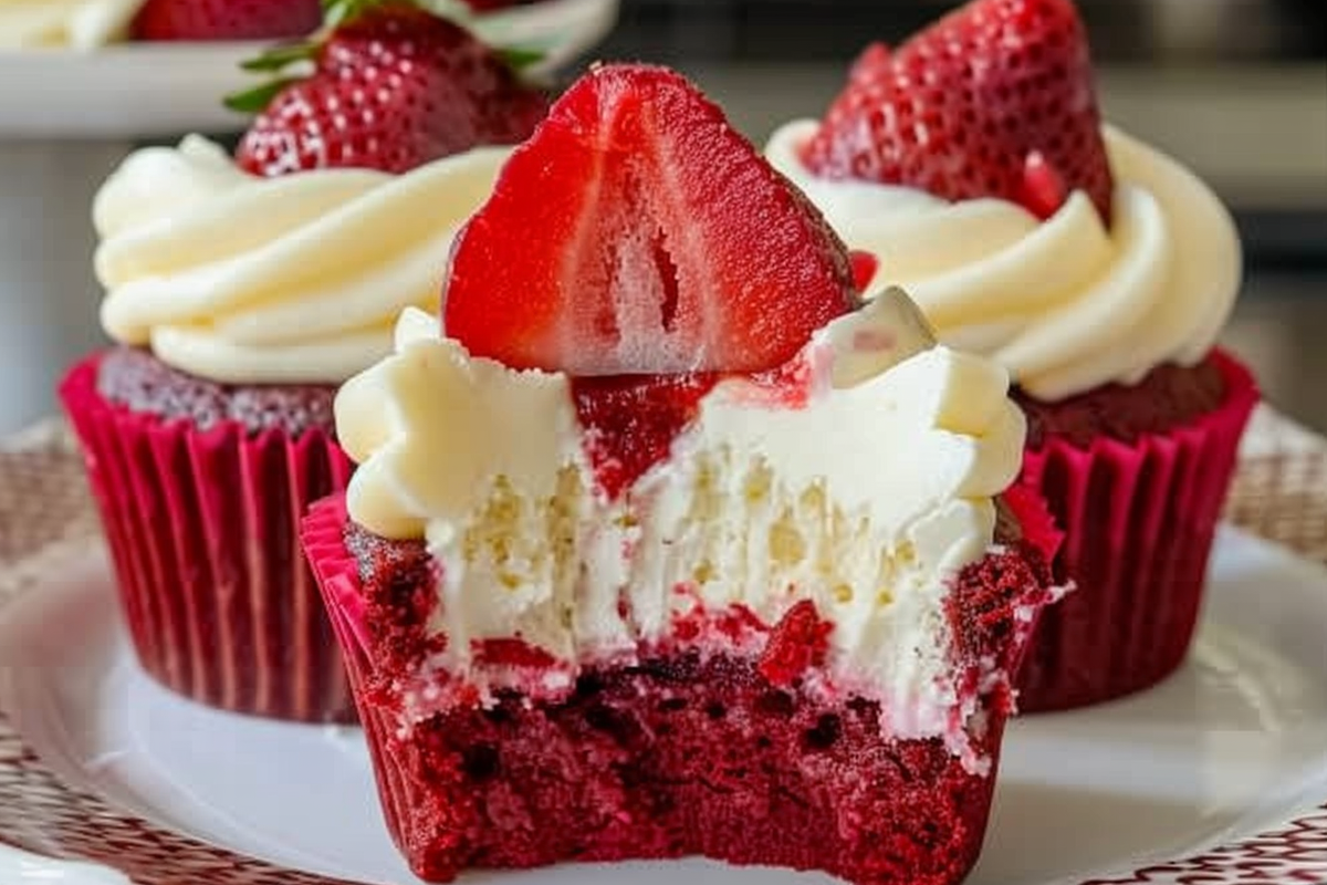 Strawberry Cheesecake Red Velvet Cupcakes