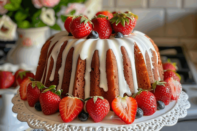 Strawberry Cream Cheese Pound Cake with Vanilla Glaze