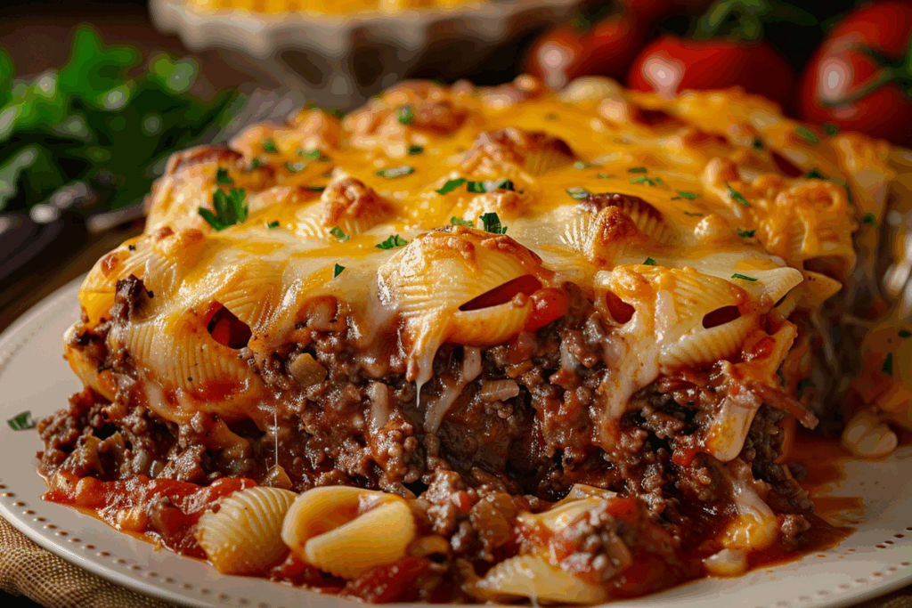 Meatloaf and Cheddar Shells Casserole
