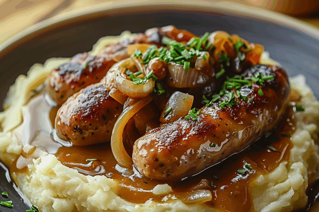 Bangers and Mash with Onion Gravy