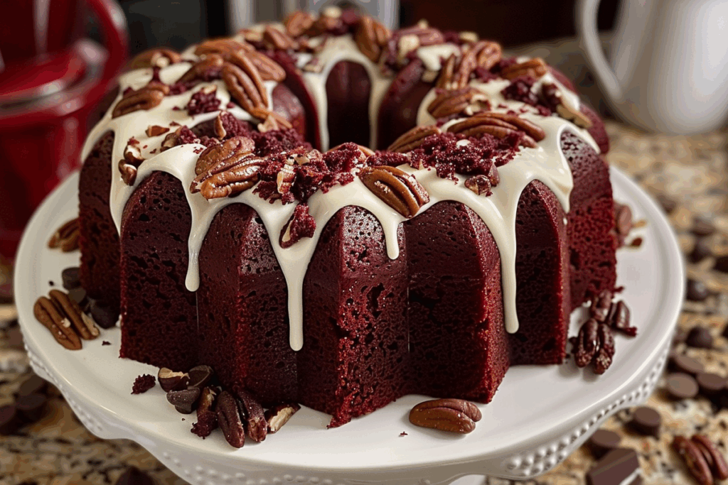 Red Velvet Pound Cake with Toasted Pecans & Chocolate Chips