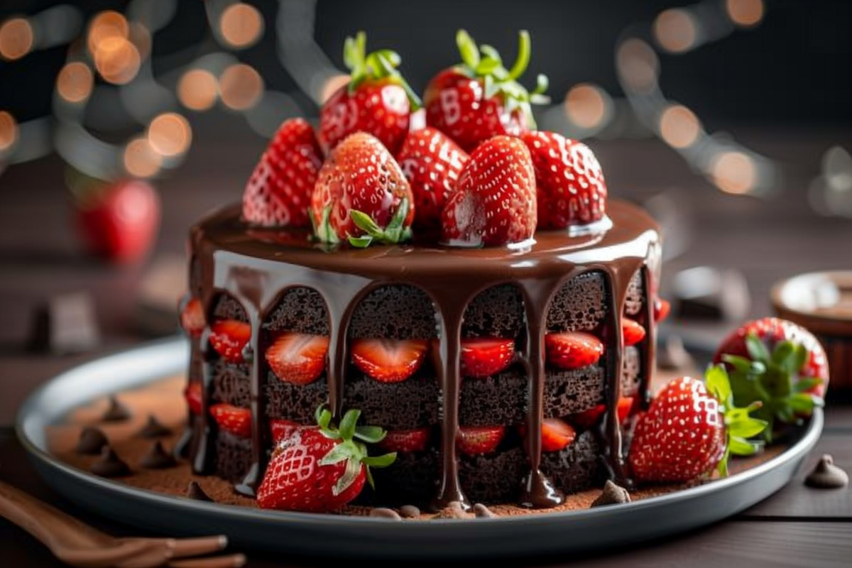 Decadent Chocolate Strawberry Cake