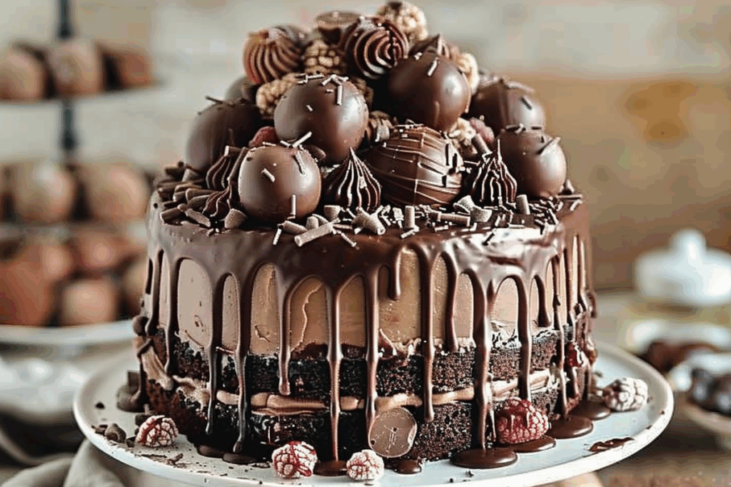 Triple Chocolate Drip Cake with Truffles and Ganache Drip