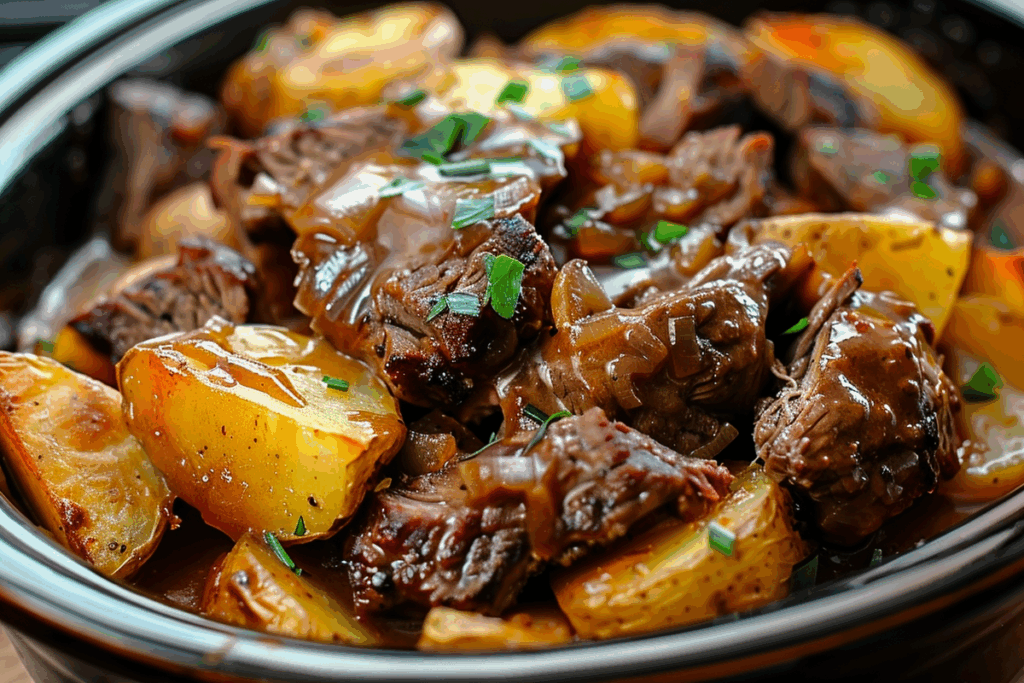 Crockpot Loaded Steak and Potato Bake