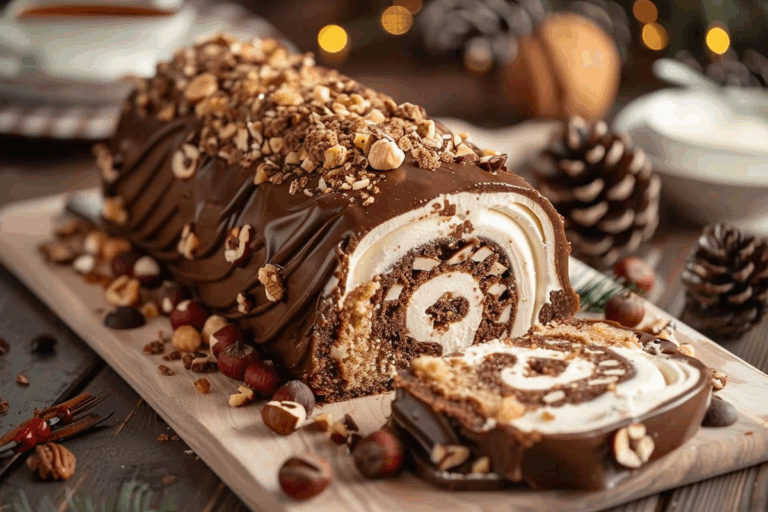 Coffee-Hazelnut Crunch Yule Log