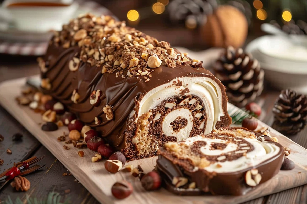 Coffee-Hazelnut Crunch Yule Log