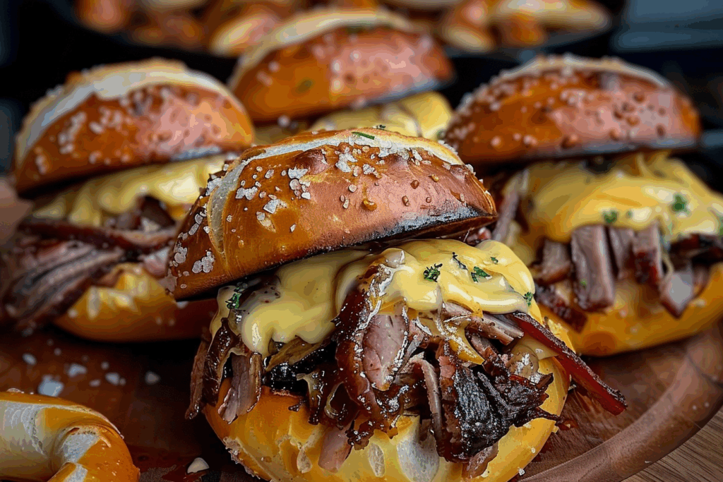 Smoked Brisket Beer Cheese Pretzel Bombs