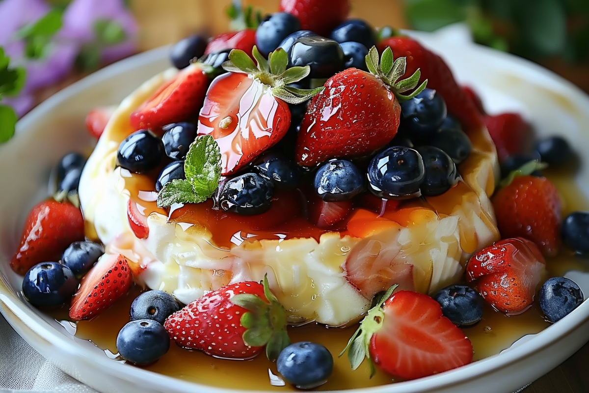 Baked Brie with Honey-Lemon Strawberries and Blueberries