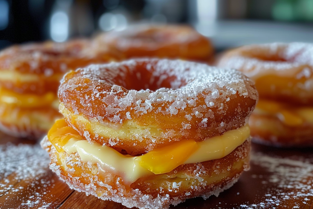 Peach Cobbler Cheesecake-Stuffed Donuts