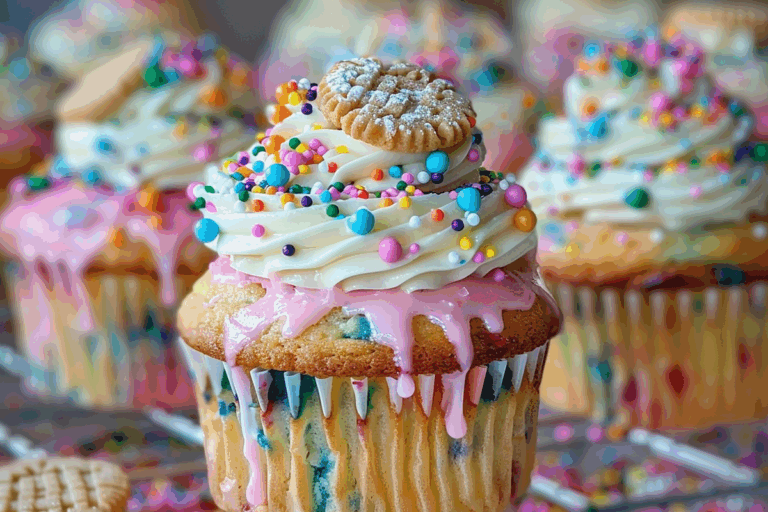 Confetti Cookie Drip Cupcakes