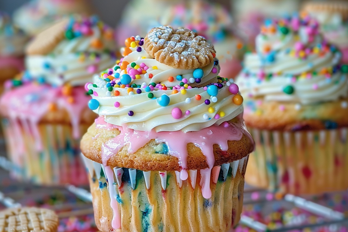 Confetti Cookie Drip Cupcakes