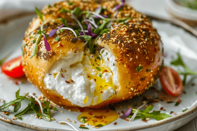 Molten Burrata Sphere with Bagel Crust