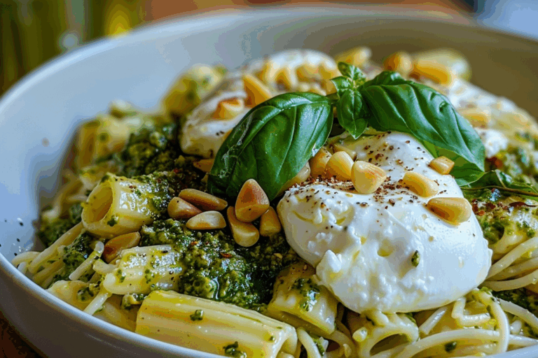 Classic Pesto Pasta with Burrata and Toasted Pine Nuts