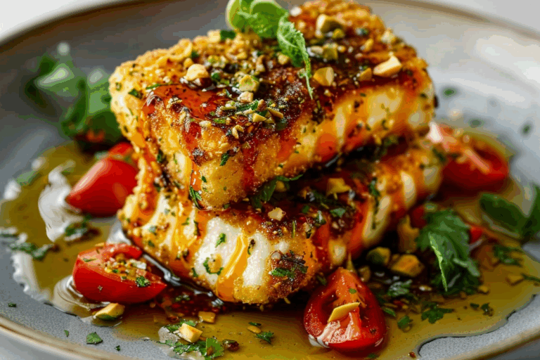 Crispy Halloumi in Pistachio Armor with Lime-Honey Drizzle
