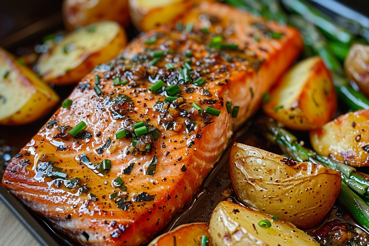 Garlic Herb Salmon with Asparagus and Potatoes