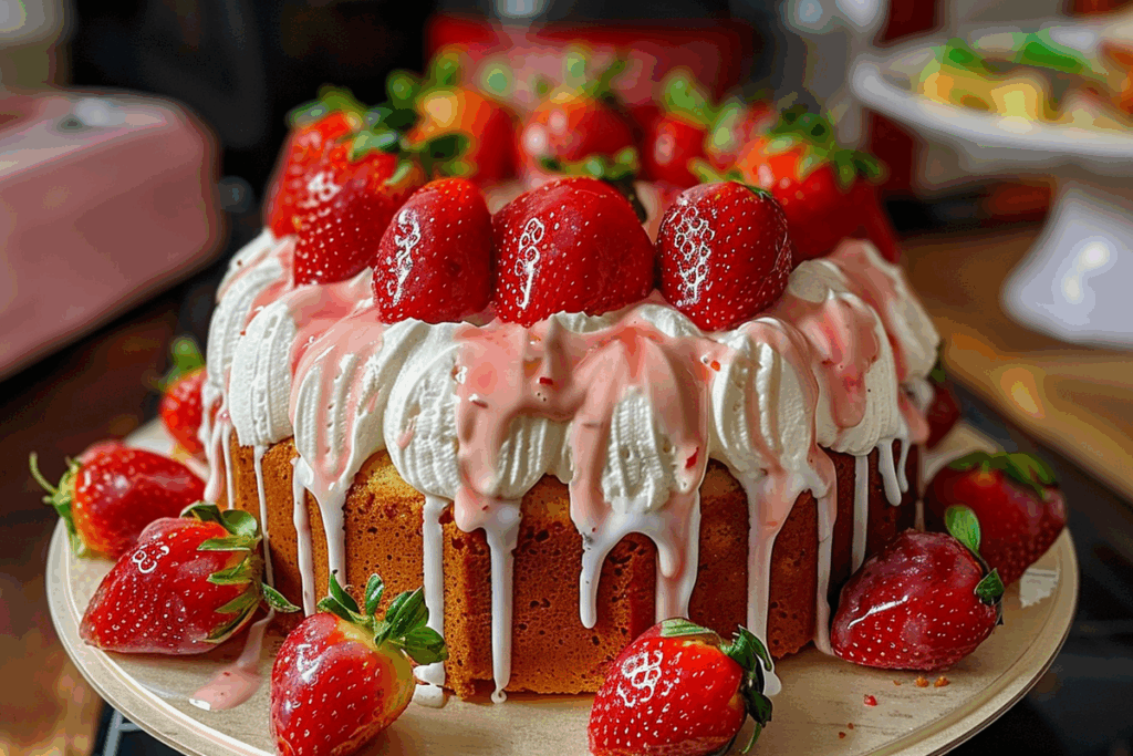Strawberry Pound Cake with Whipped Cream Frosting and Glaze