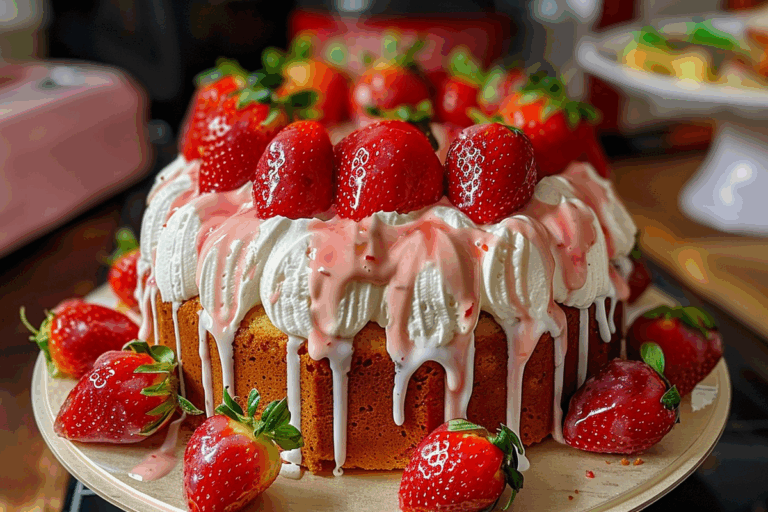 Strawberry Pound Cake with Whipped Cream Frosting and Glaze