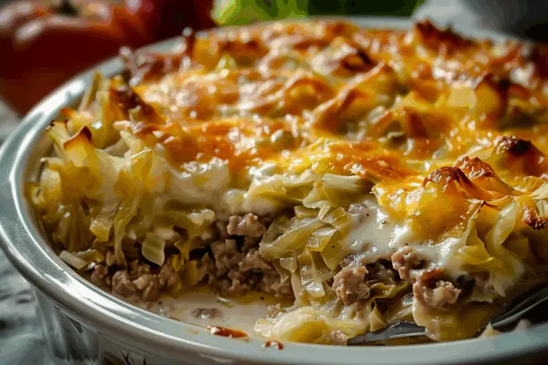 Cheesy Cabbage Beef Casserole