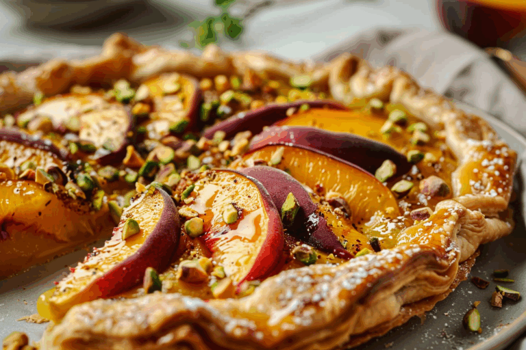 Spicy Peach Galette with Pistachio Crunch