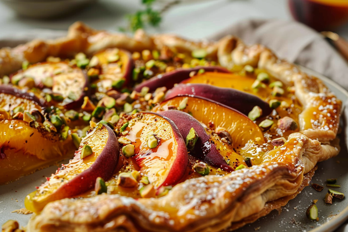 Spicy Peach Galette with Pistachio Crunch