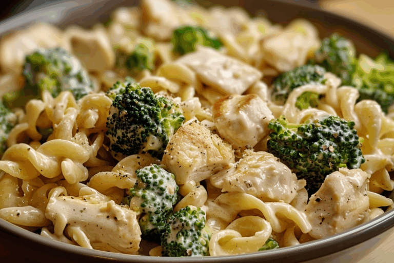 Creamy Garlic Chicken Alfredo with Broccoli & Fettuccine