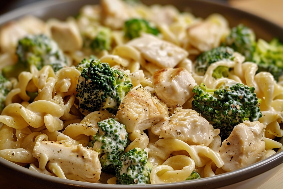 Creamy Garlic Chicken Alfredo with Broccoli & Fettuccine