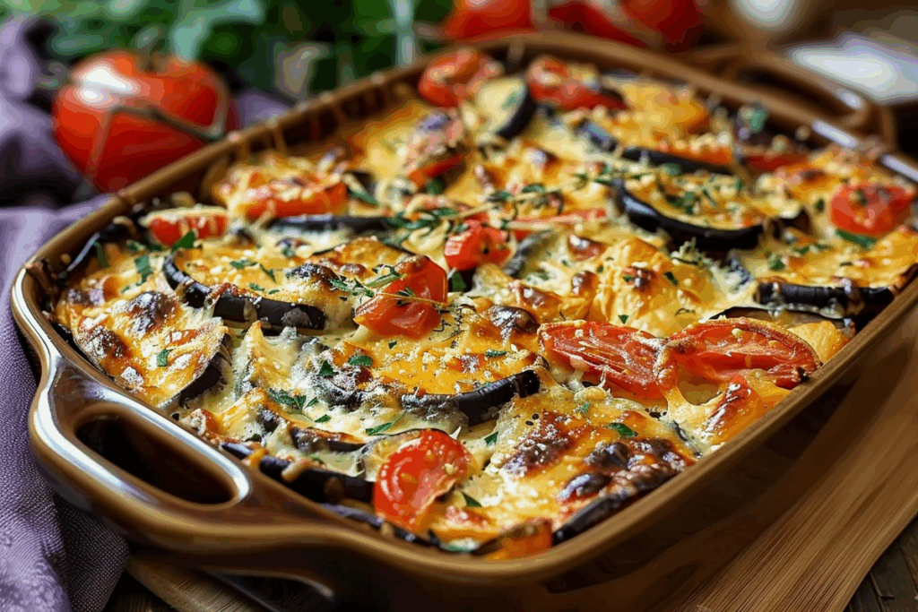 Baked Eggplant Casserole with Cheese and Vegetables