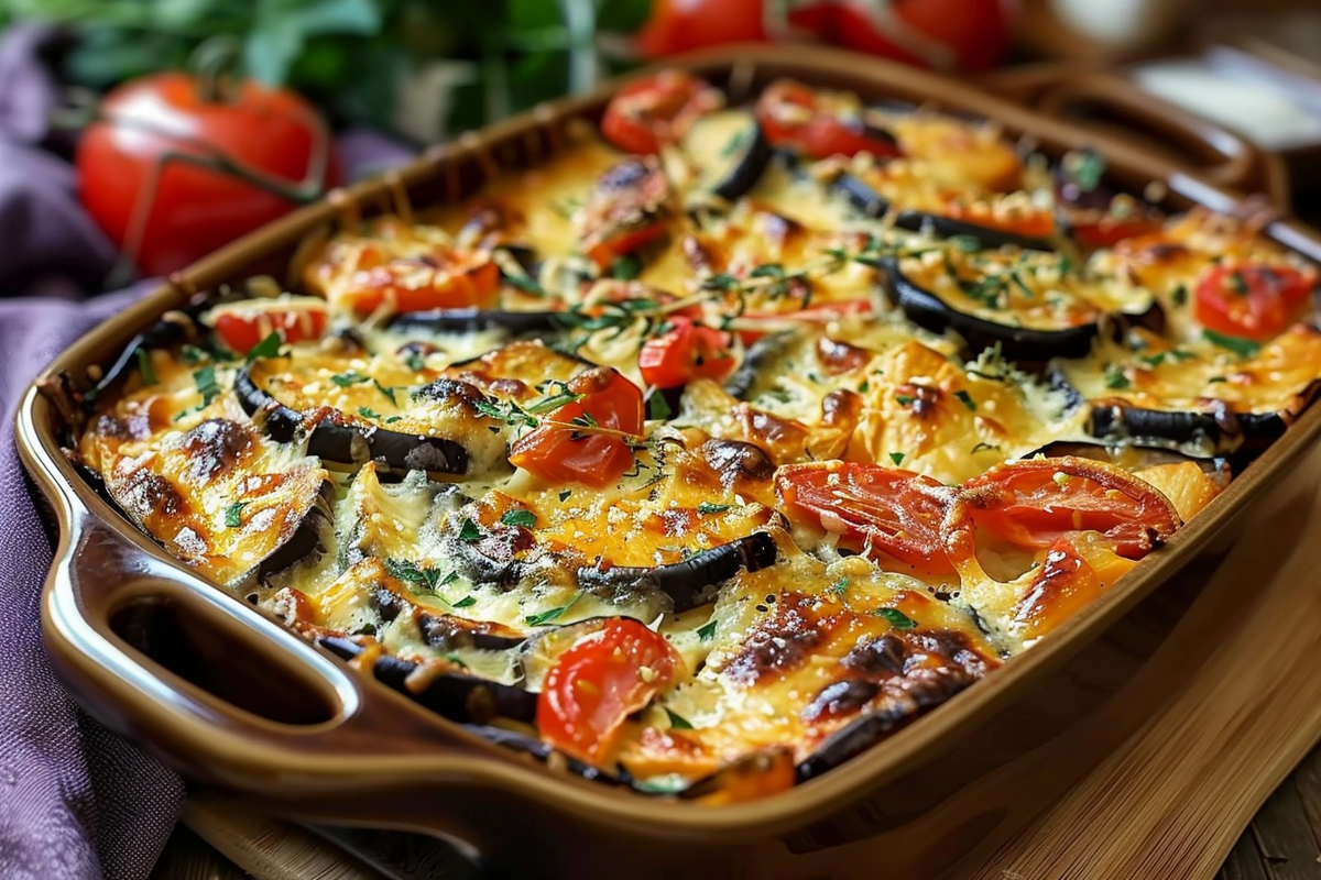 Baked Eggplant Casserole with Cheese and Vegetables
