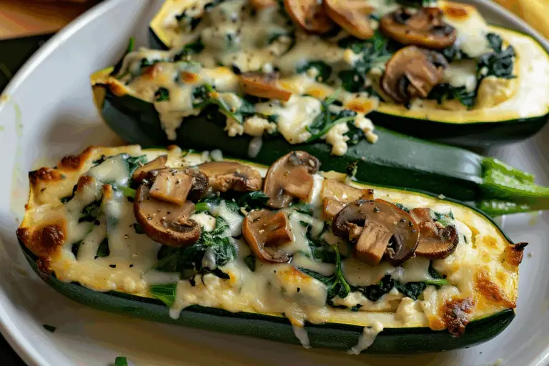 Spinach Mushroom and Ricotta Stuffed Zucchini Boats